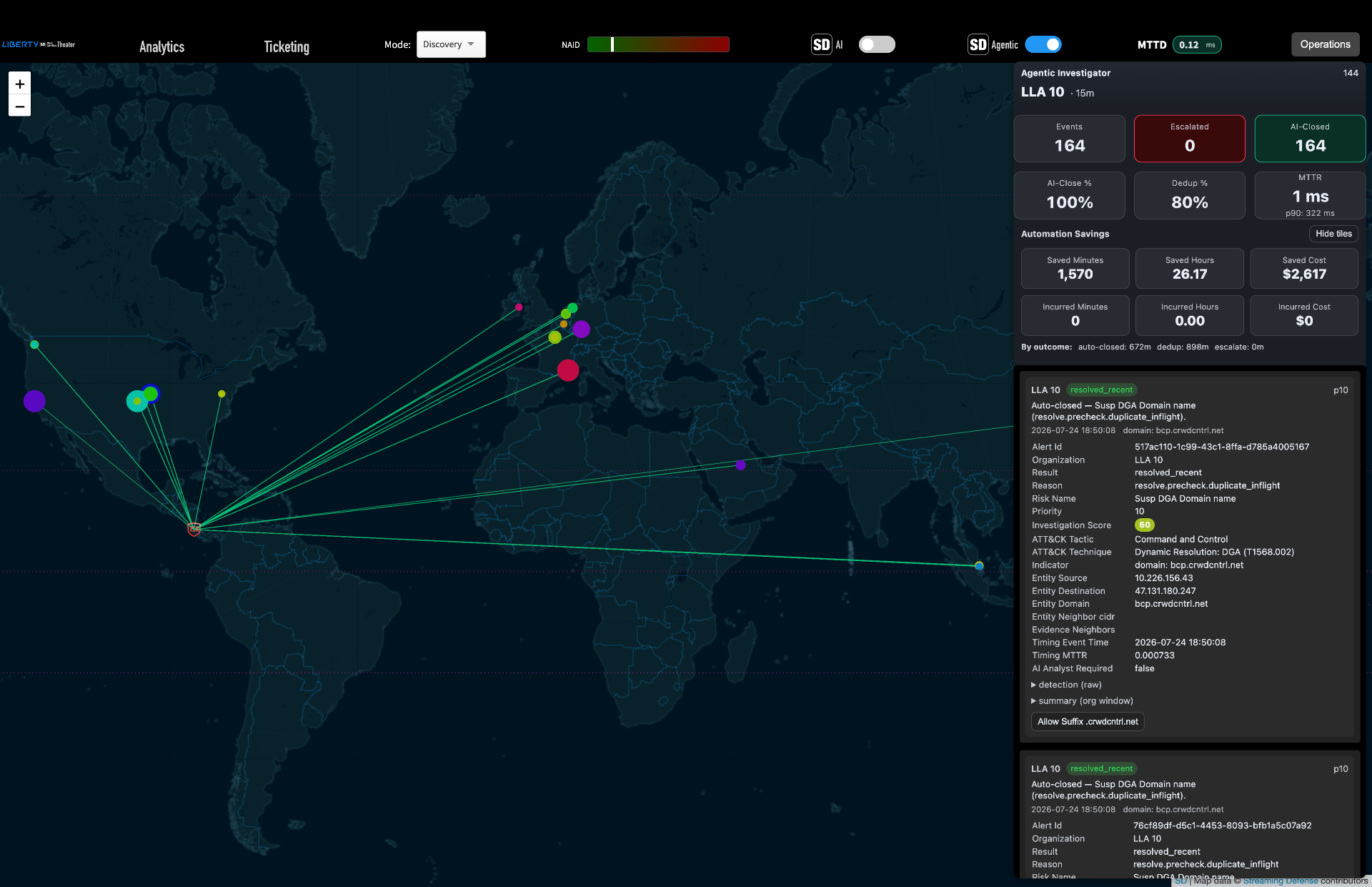 Attack Operations Theater — real-time global threat picture with automated investigation and analyst-ready outcomes